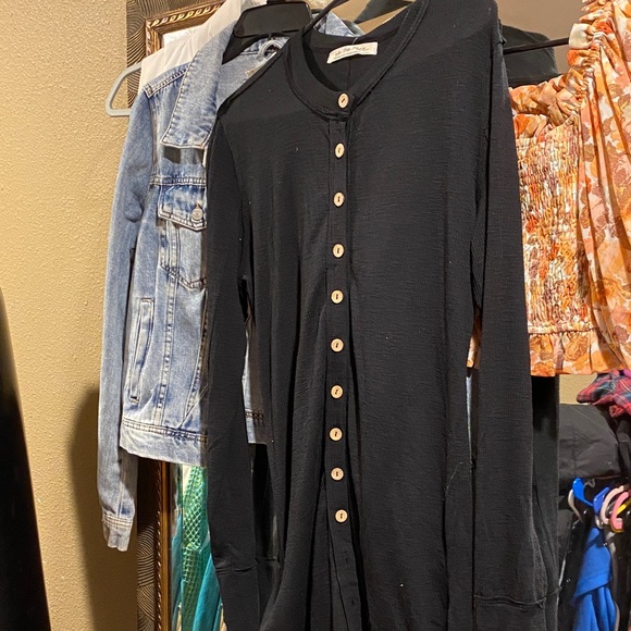 We The Free Sweaters - We The Free Black Long Button Cardigan with Wood-Tone Buttons